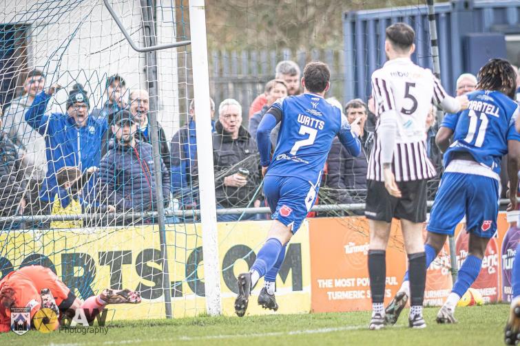 Ricky Watts celebrates scoring the opener for Haverfordwest County